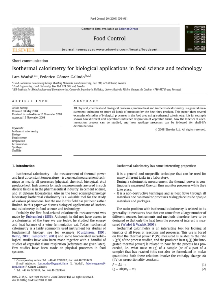 Isothermal calorimetry for biological applications in food science and
