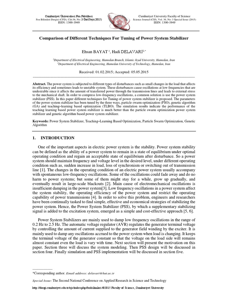 Comparison of Different Techniques For Tuning of Power System
