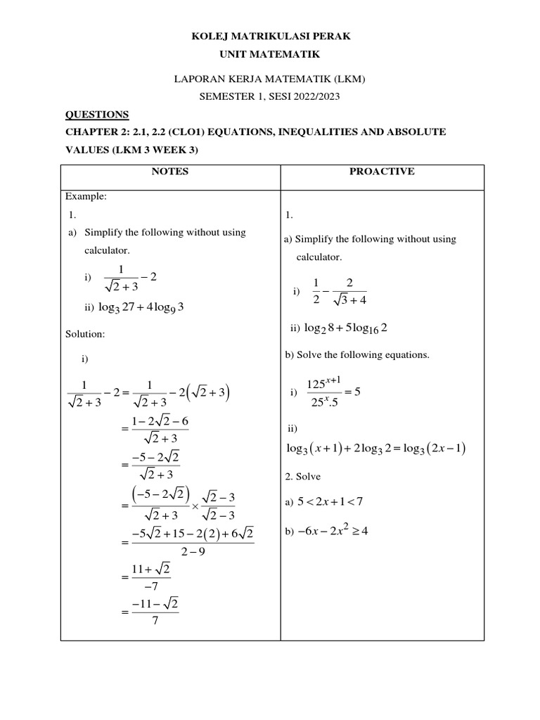 Soalan LKM 3 Topik 2 SM015 20222023 | PDF | Equations | Differential ...