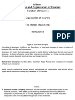 Function of Insurers Organization of Insurers The Merger Movement Reinsurance