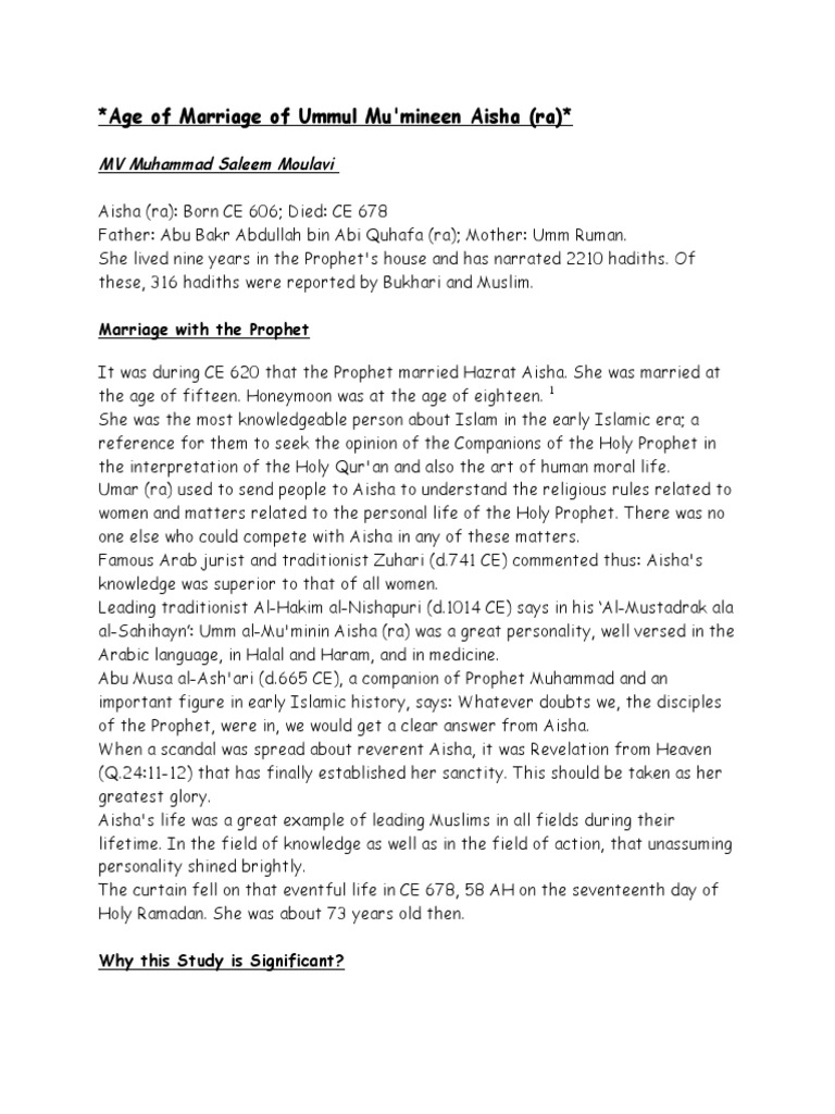 Aisha's Marriage and Its Significance | PDF | Muhammad | Hadith