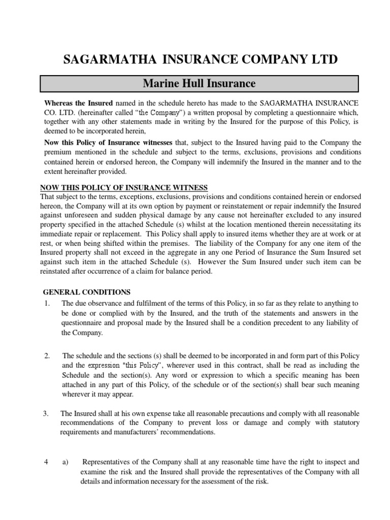 Marine Hull Insurance PDF Insurance Liability Insurance