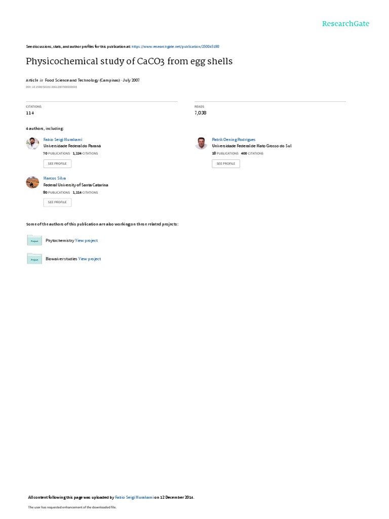 Physicochemical Study of CaCO3 From Egg Shells PDF Activation