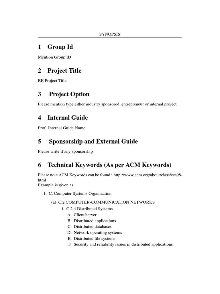 A Synopsis Template , Download Project Report and Synopsis Format ...
