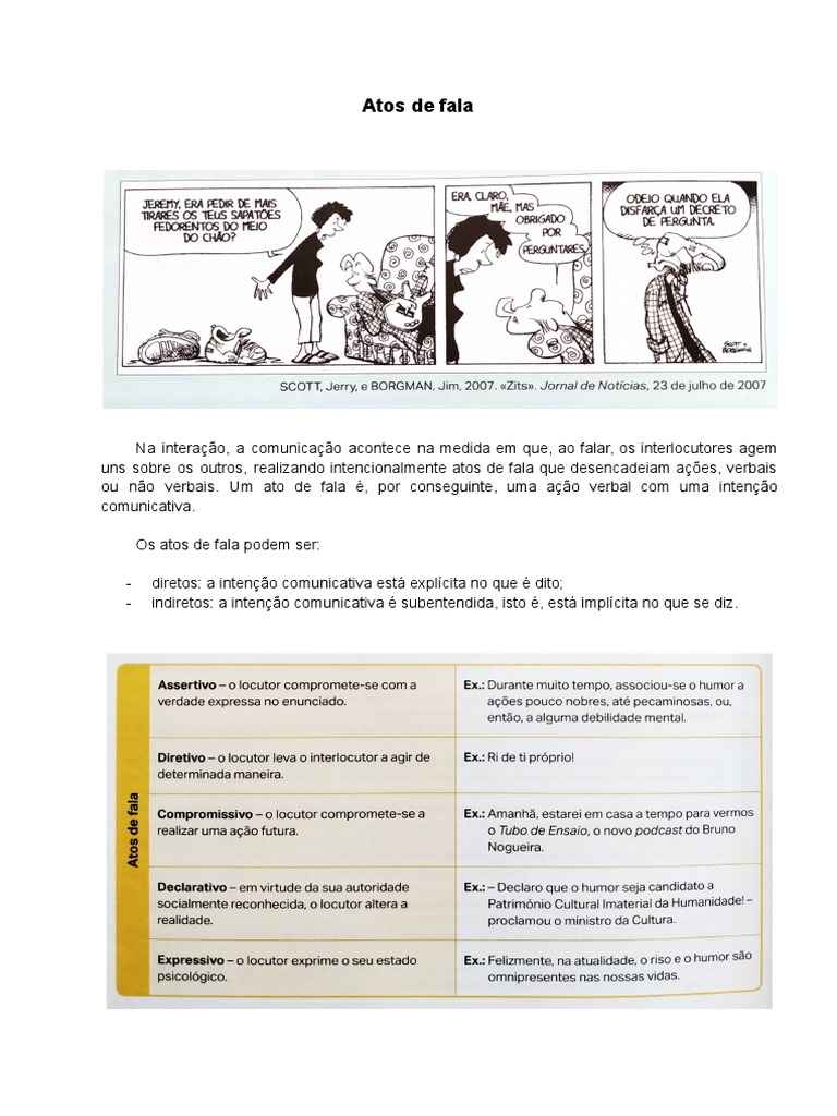 Atos de Fala: Tipos e Exercícios | PDF | Carreira e Crescimento