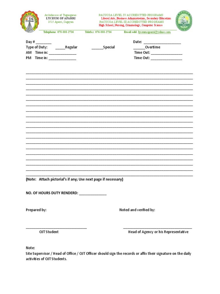 Ojt daily accomplishment report pdf