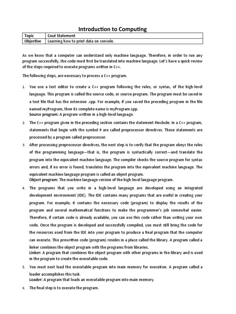 Cout Statment | PDF | Computer Program | Programming