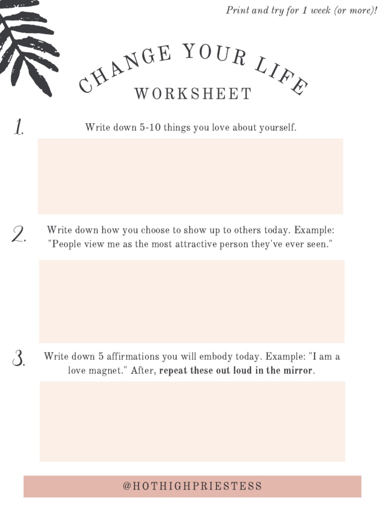 Change Your Life Printable Worksheet 1 PDF