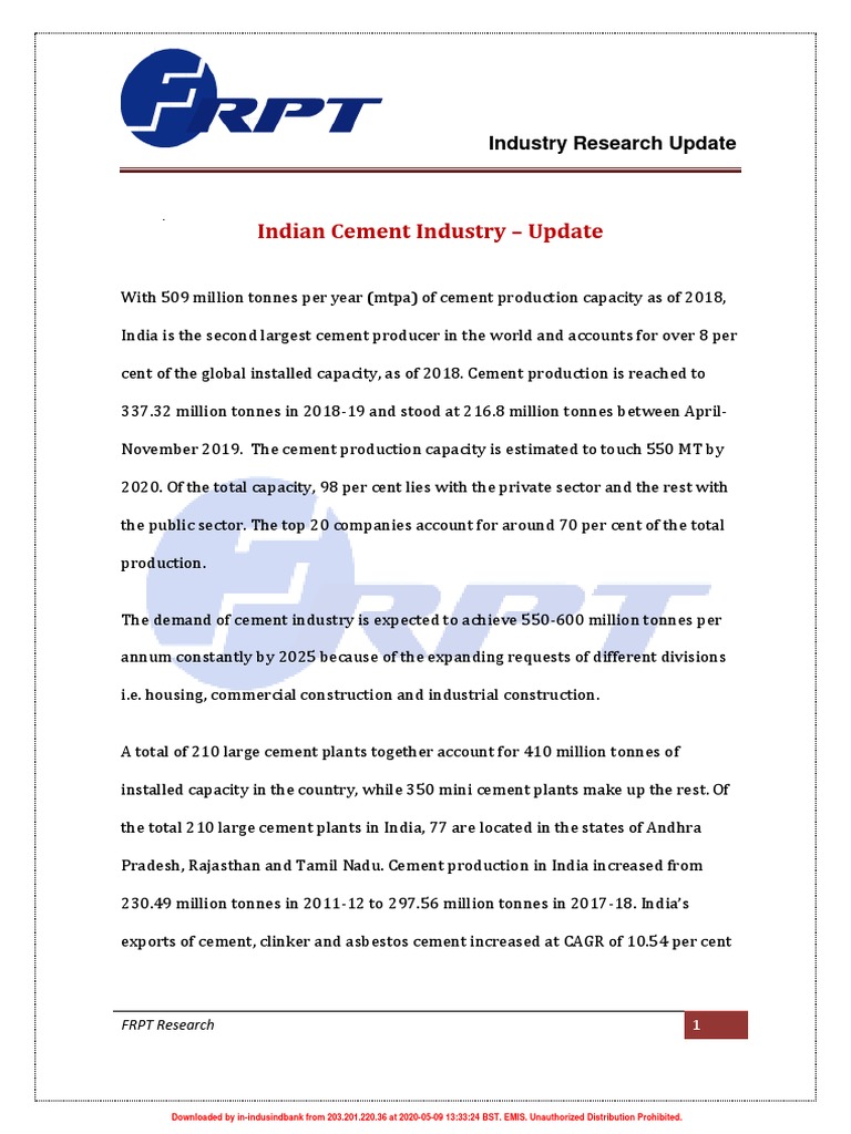India Cement Industry - March 2020 | PDF | Cement | Information