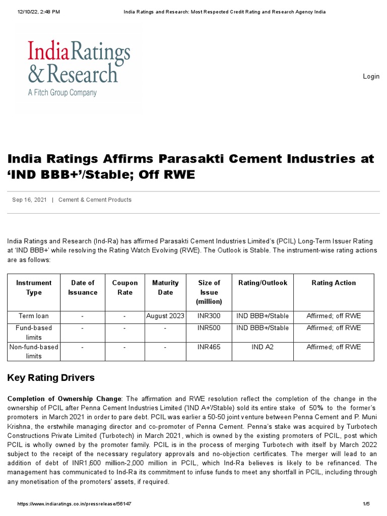 Parasakti - IndRa - Dec 2022 - BBB+ | PDF | Bond Credit Rating | Loans