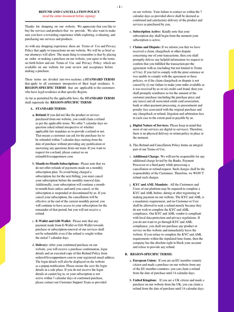 Refund & Cancellation Policy Guide | PDF | Fee | Credit Card