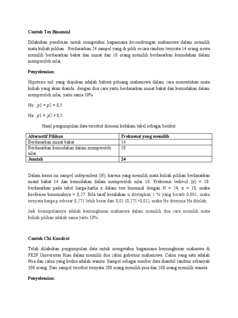 Contoh tes binomial chi kuadrat dan run test pdf
