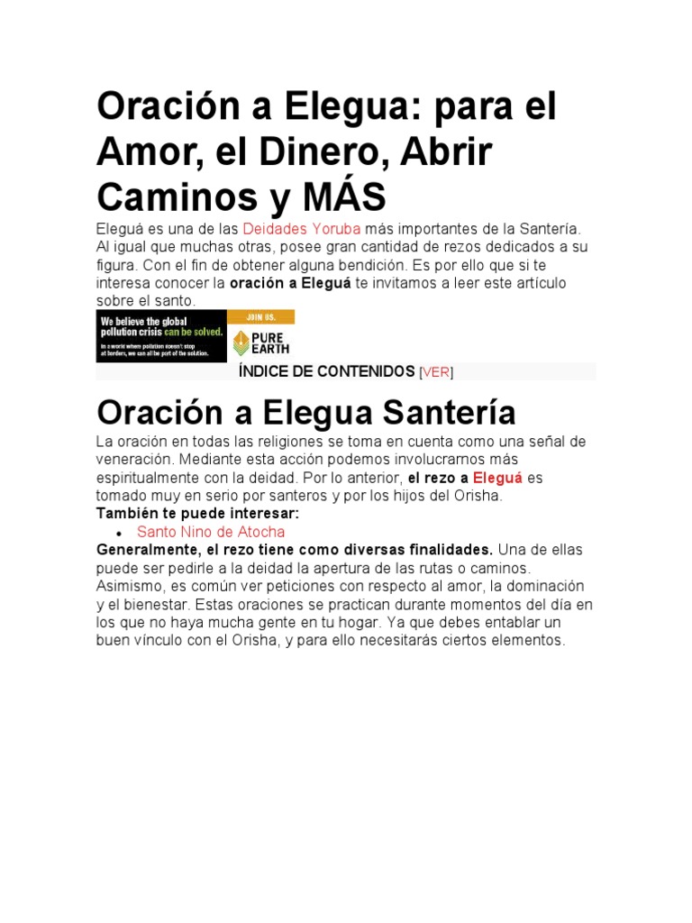 Oración a Eleguá: Guía espiritual, abridor de caminos y protector | PDF