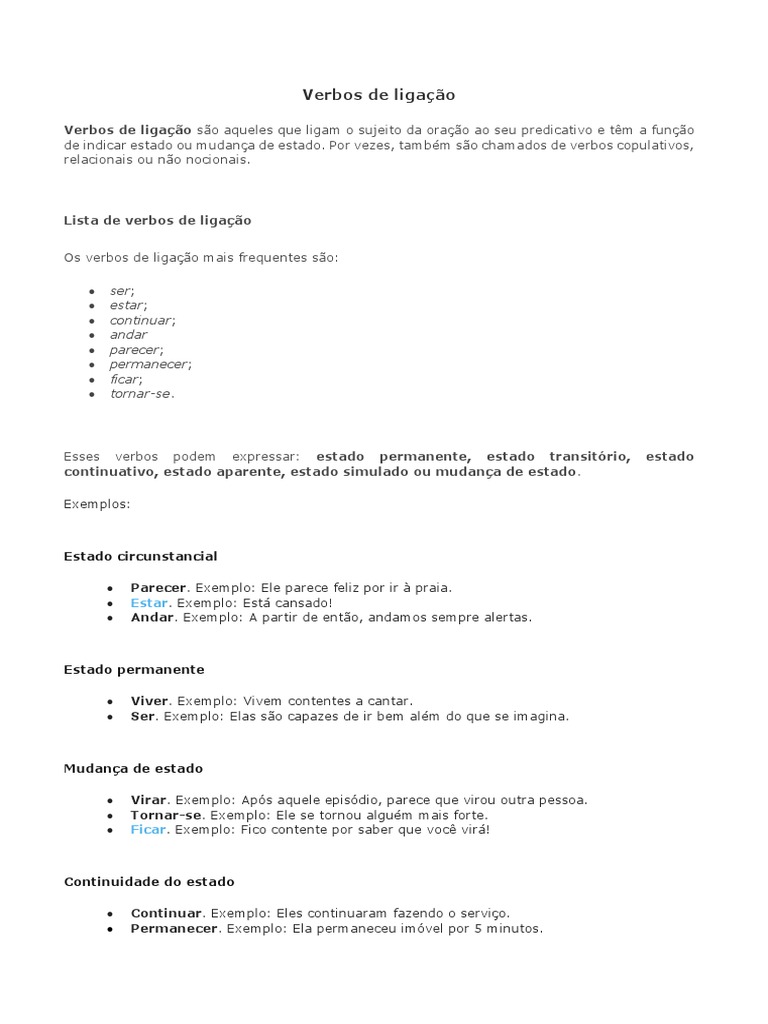 Lista De Verbos De Ligacao Verbo De Ligação #shorts
