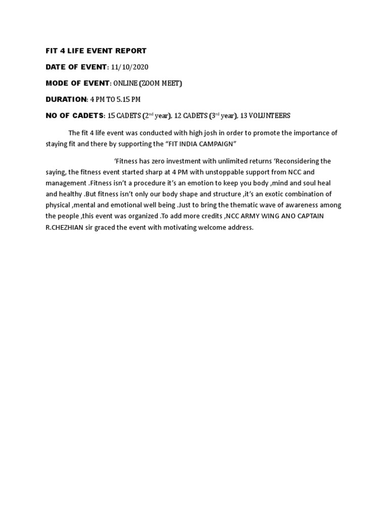 Fit 4 life event report 2020 download free pdf physical fitness