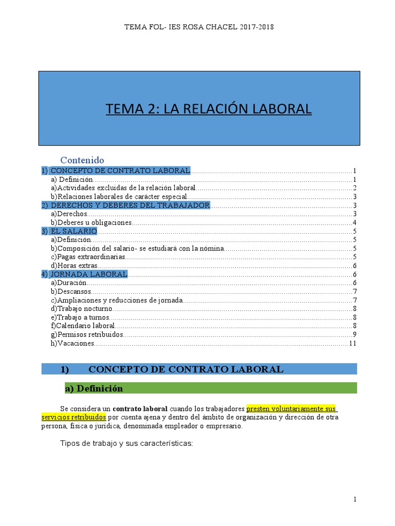 Tema 2 LA RELACION LABORAL 2021 | PDF | Tiempo de trabajo | Salario