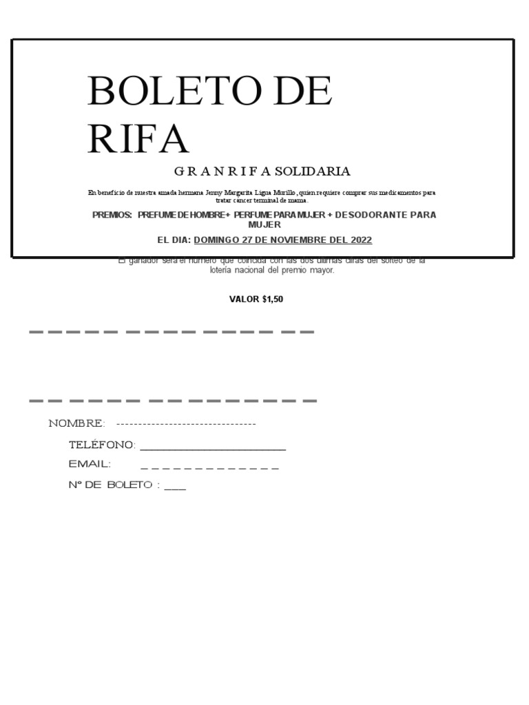 Plantilla De Boleto De Rifa En Blanco Para Imprimir Gratis Rifas Y