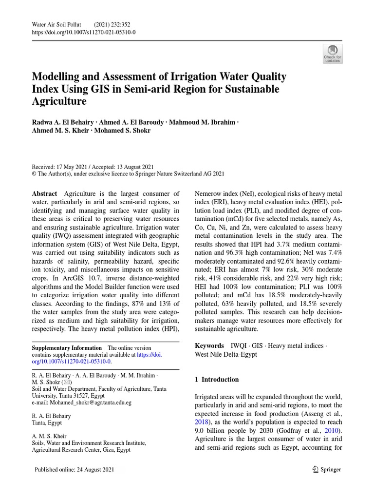 Modelling and Assessment of Irrigation Water Quality | PDF | Water ...