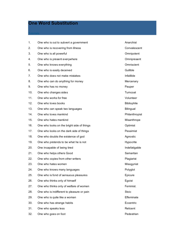 One Word Substitution | PDF