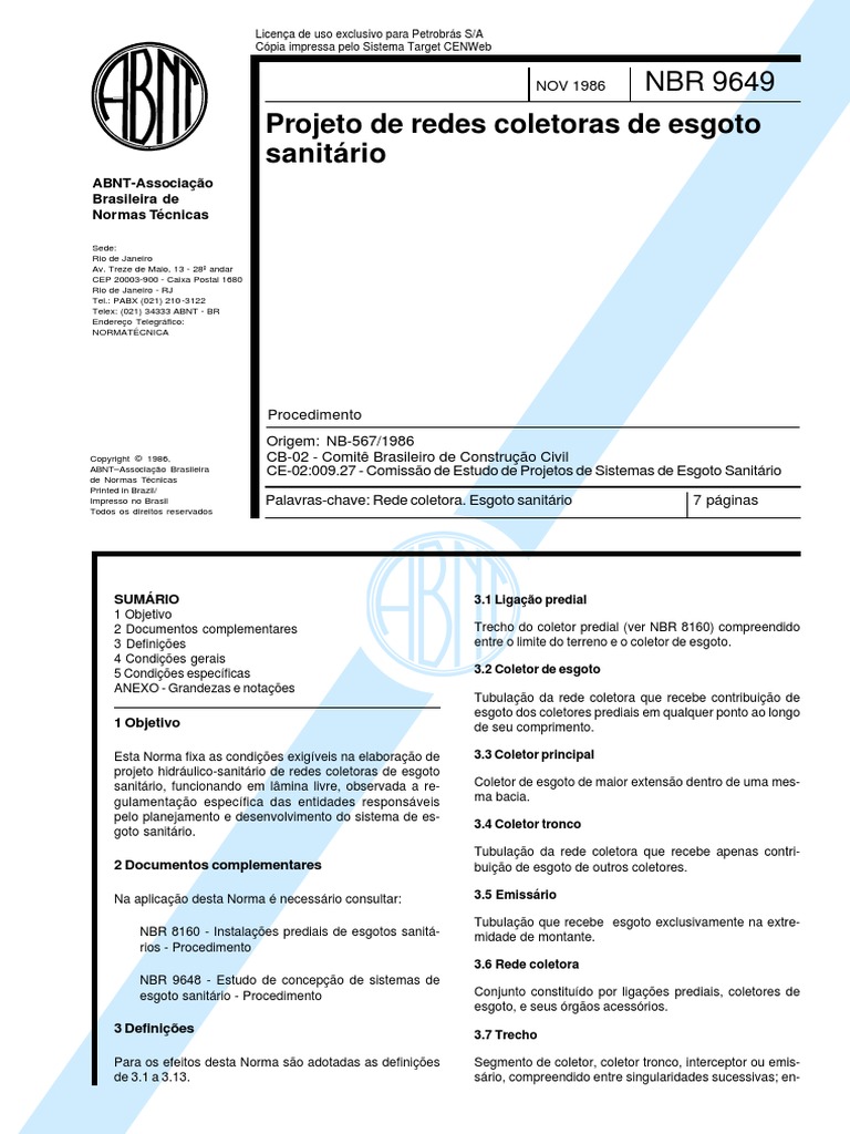 NBR 9649-Projeto Rede Esgoto | PDF