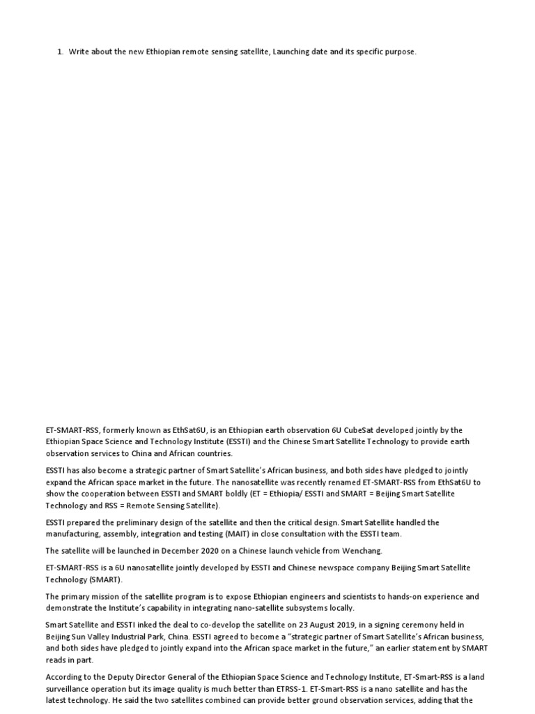 Ethiopian Remote Sensing Satellite Launch | PDF | Satellite | Outer Space