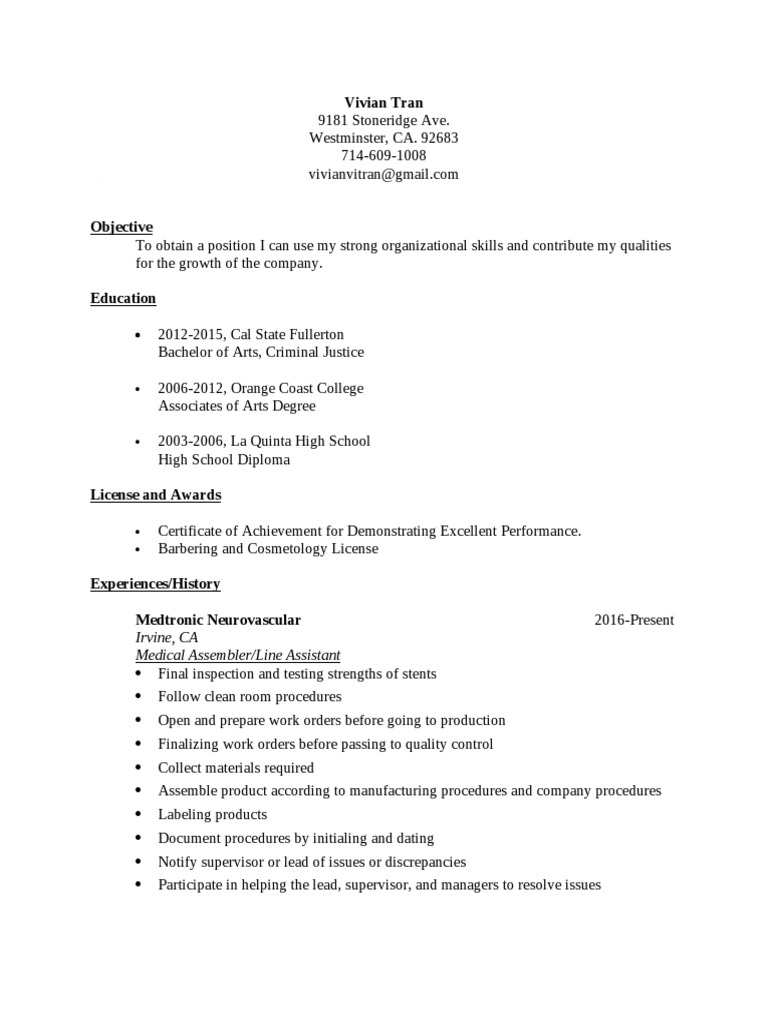 Vivian Tran Resume Pdf