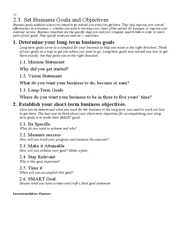 Set Business Goals and Objectives | PDF