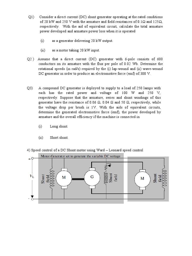 Analysis of Direct Current Machines Generators, Motors, and Speed