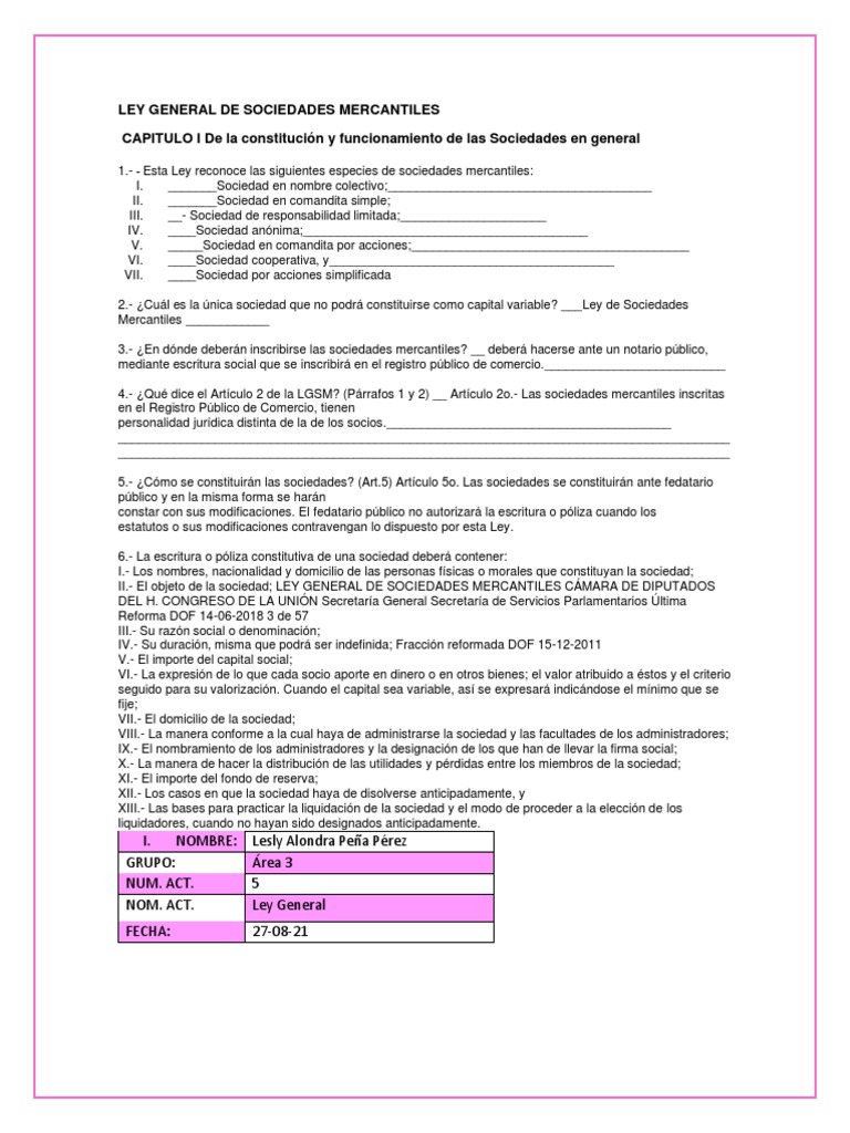 Ley General de Sociedades Mercantiles | PDF | Sociedad de ...