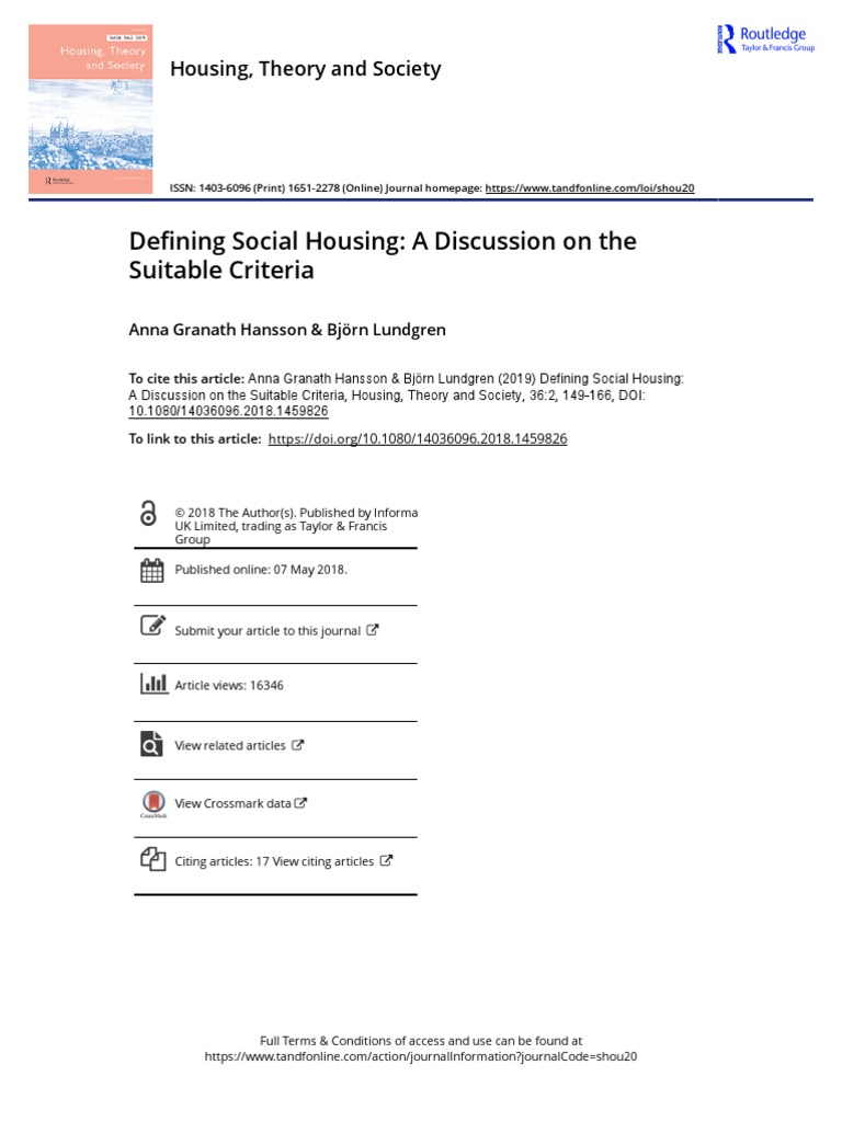 Defining Social Housing A Discussion On The Suitable Criteria PDF