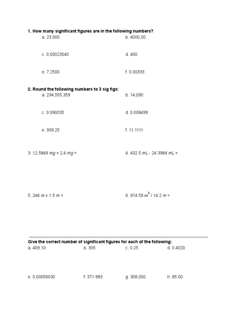Significant Figures Practice Worksheet | PDF | Technology & Engineering