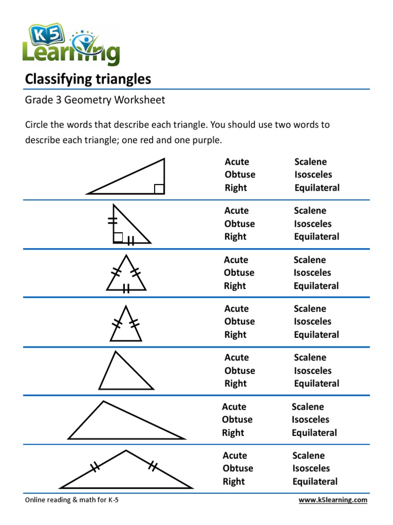Classifying Triangles Worksheet for Grade 3 | PDF | Triangle | Polytopes