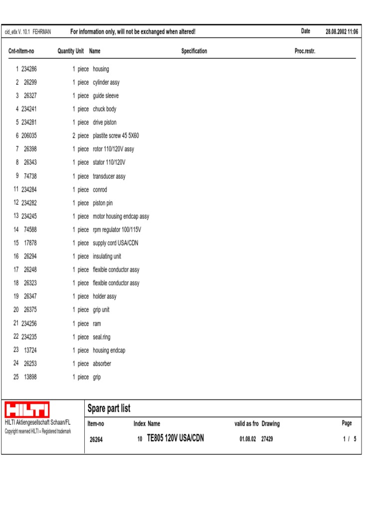 HILTI TE 1000 AVR CHISEL / POINT / BOLSTER / CLAY SPADE
