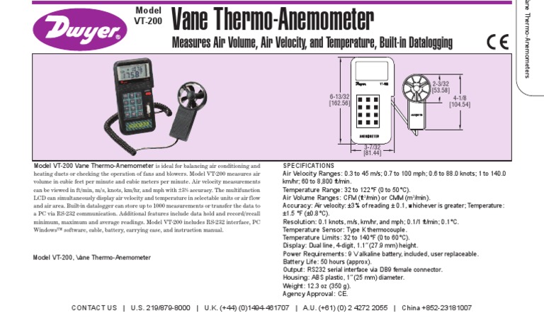 Anemometro Dwyer VT-200 | PDF | Manufactured Goods | Equipment