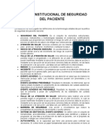 Manual de Calidad Política Institucional de Seguridad Del Paciente