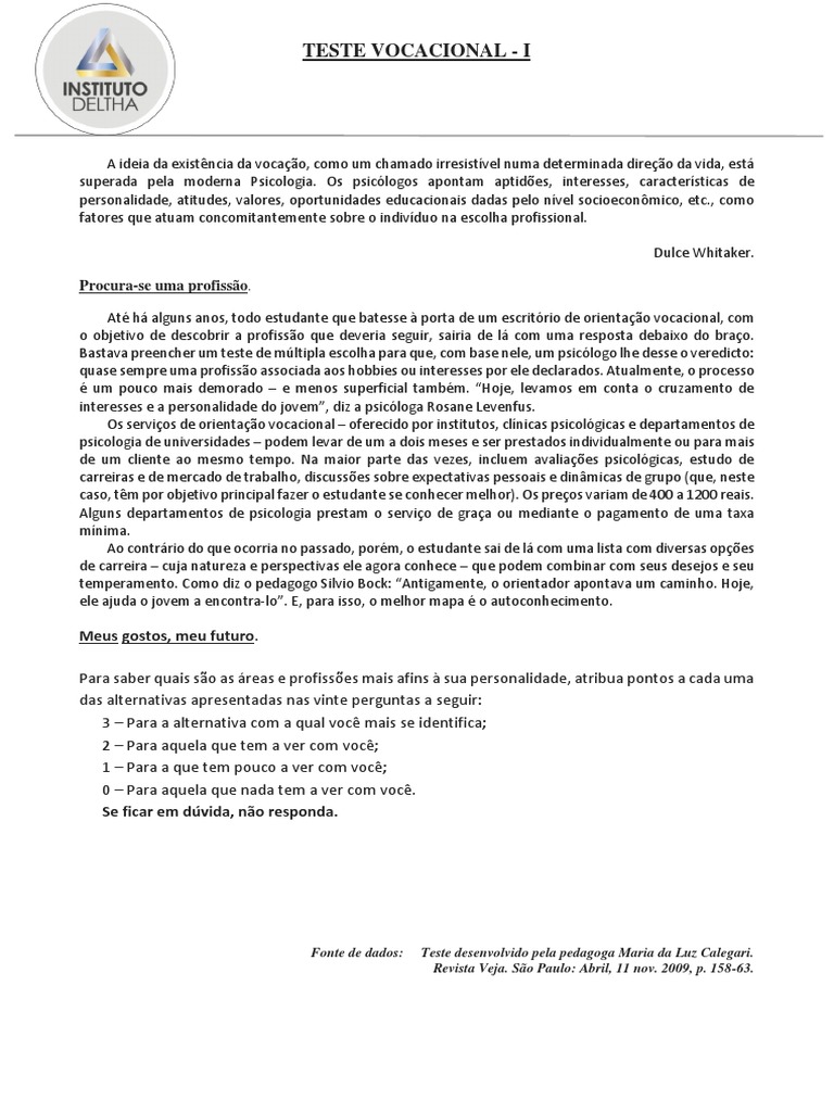 Teste Vocacional | PDF | Psicologia