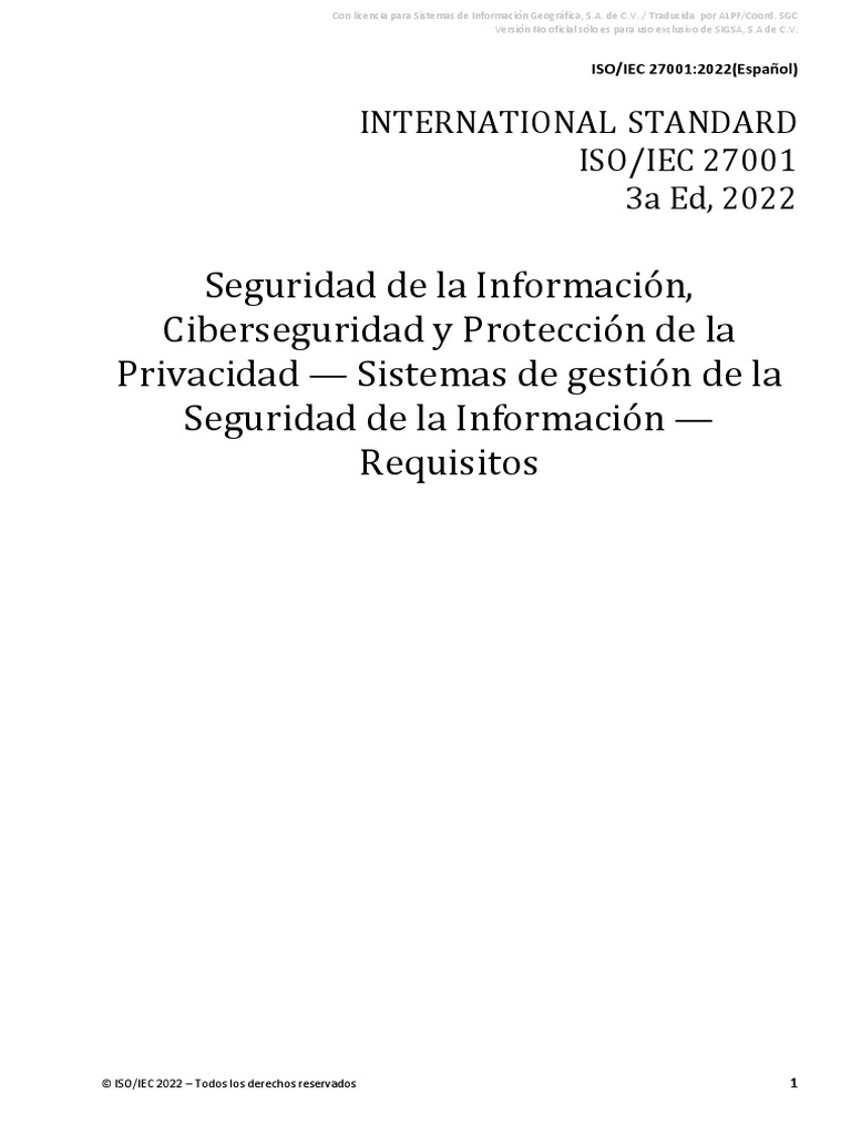 Iso - Iec 27001 - 2022 - Esp | PDF | Seguridad de información | La ...