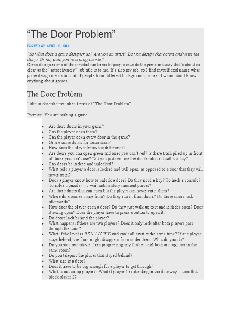 The Door Problem PDF