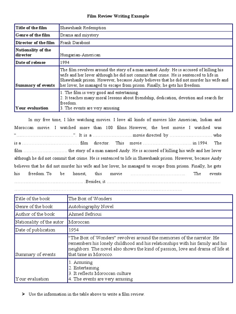 Film Review Writing Example PDF