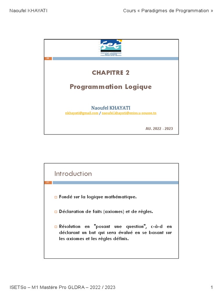 Introduction à la Programmation Logique | PDF | Logique | Sémantique
