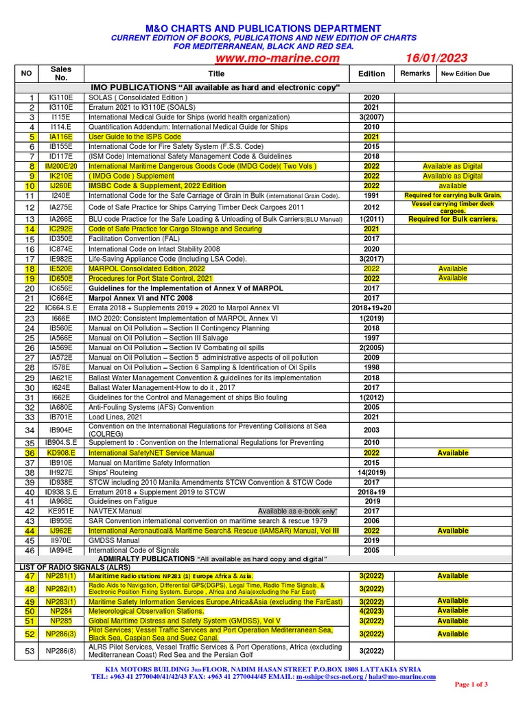 M&O Nautical Publications Overview 2023 | PDF | Ships | Shipping