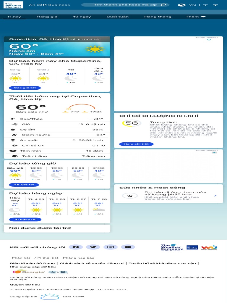 Dự Báo Và Điều Kiện Thời Tiết Tại Cupertino, CA, Hoa Kỳ The Weather