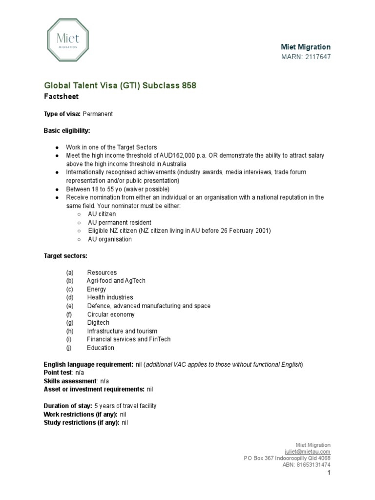 Global Talent Visa Subclass 858 Guide | PDF | Economies