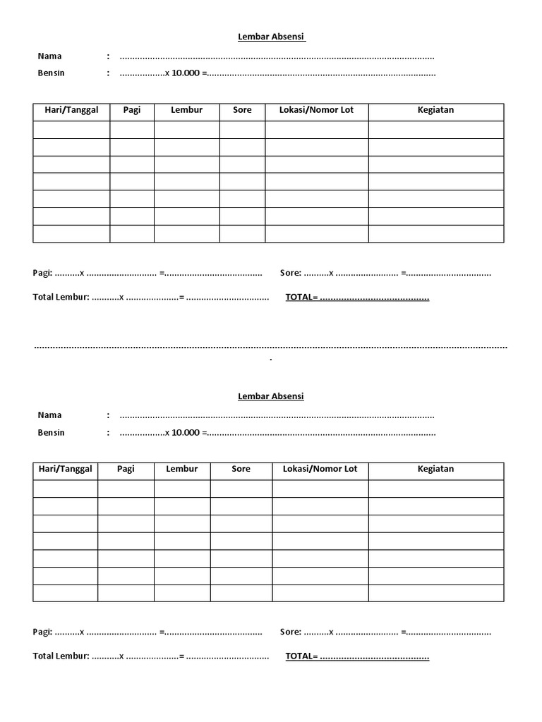 Lembar Absensi Kegiatan Harian | PDF
