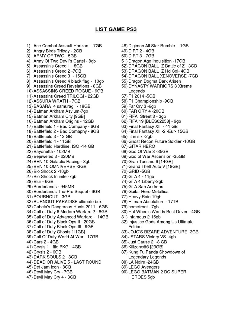 Top ps3 games list discount