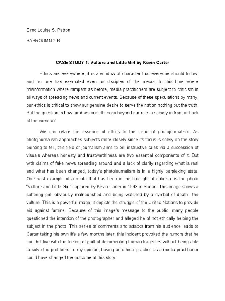 Case Study 1 Vulture and The Child PDF Social Institutions