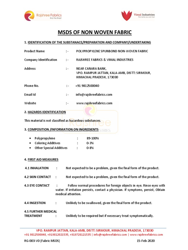 Contoh MSDS Non Woven | PDF | Combustion | Chemical Substances