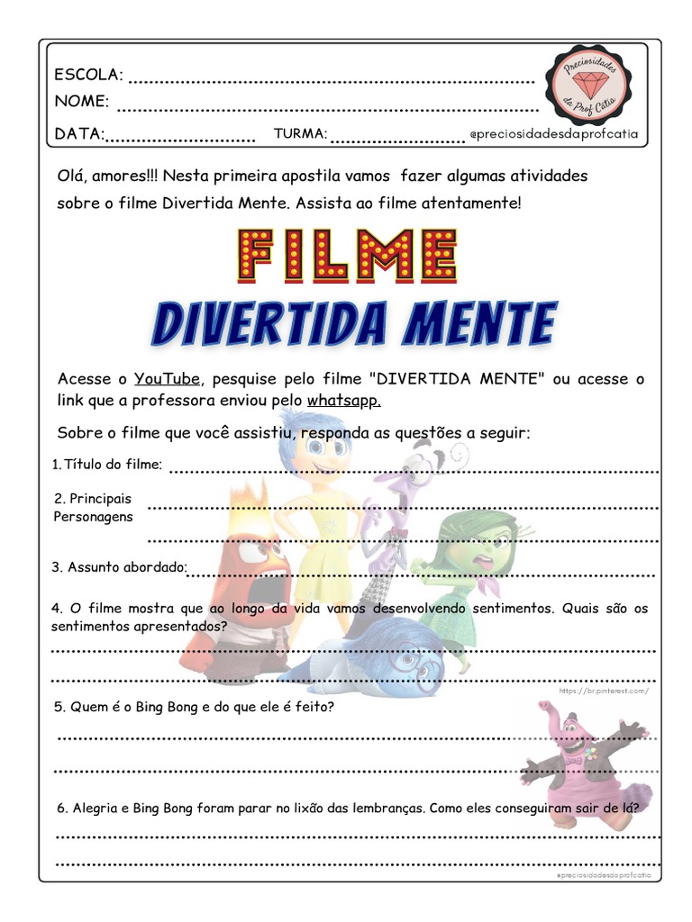Atividades sobre o filme Divertida Mente | PDF | Cor | Arco-íris