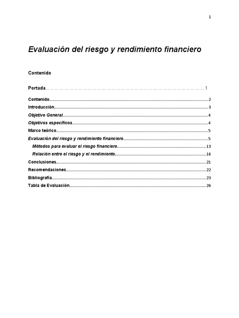 Evaluación de Riesgo y Rendimiento Financiero | PDF | Liquidez de ...