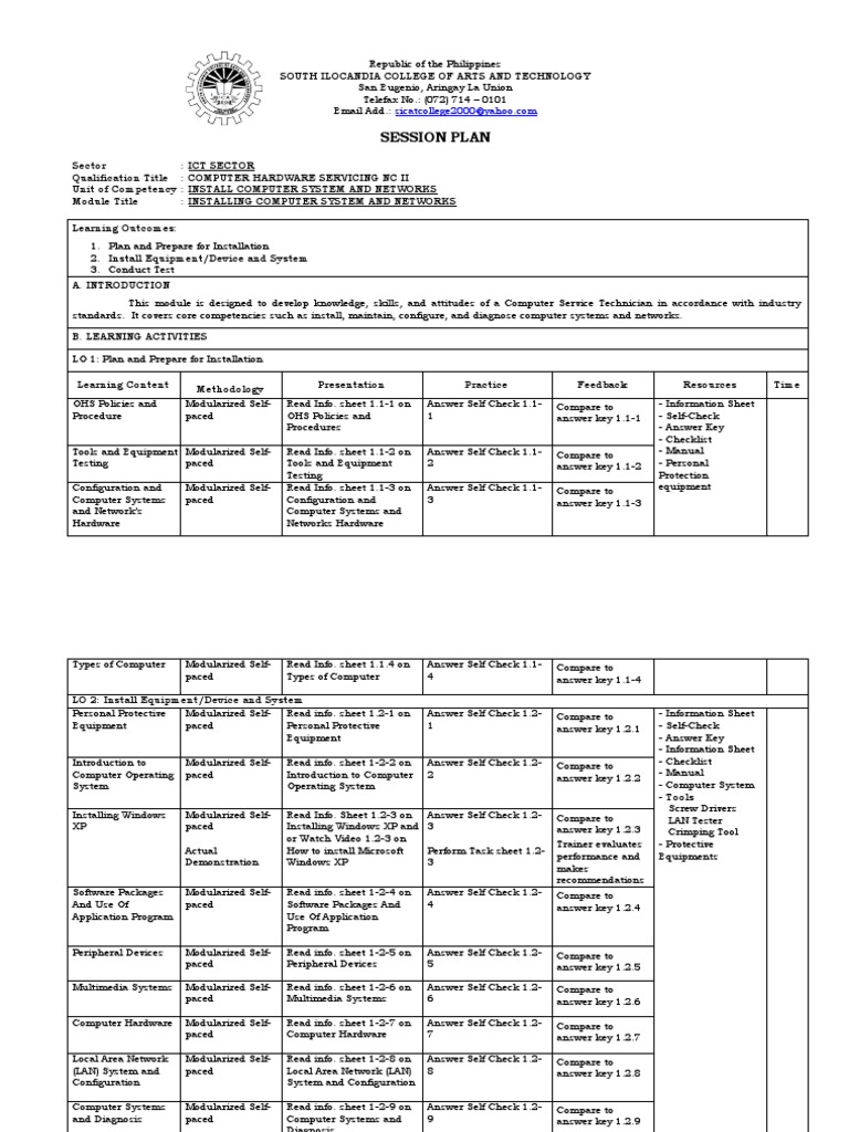 Installing computer systems and networks a session plan for developing